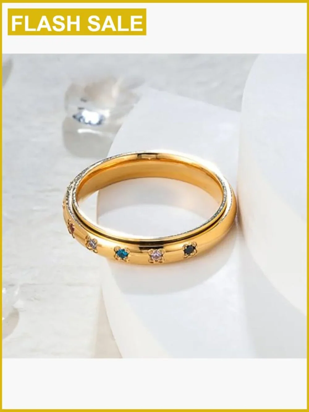 Stainless Steel Spinner Ring CZ Flower Fidget Stress Relief Jewelry
